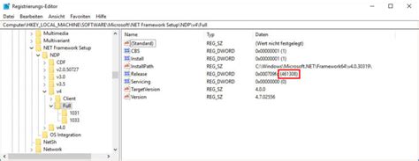 net framework version herausfinden.